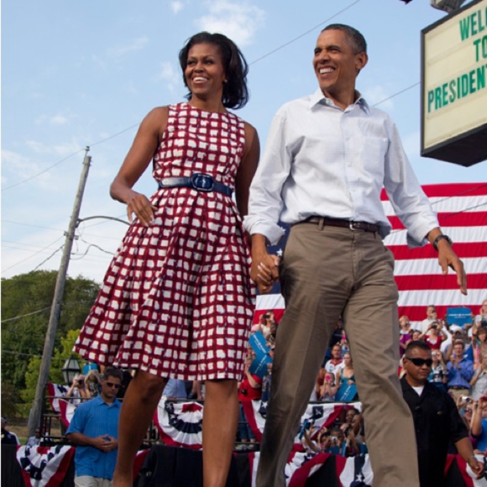 ASOS Red and White Patterned Midi Dress Michelle Obama